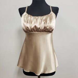 Vintage BCX Womens Glam Y2K Fairy Satin Babydoll Top Size L Gold Braided Straps